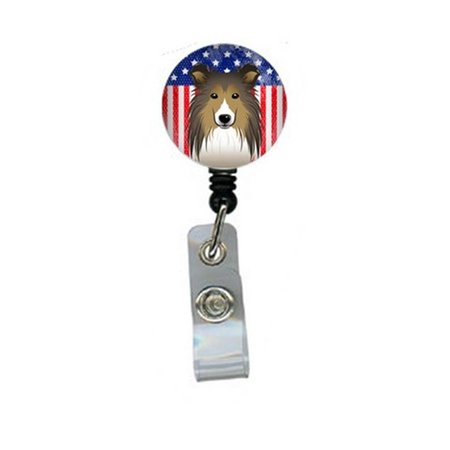 CAROLINES TREASURES American Flag and Sheltie Retractable Badge Reel BB2172BR